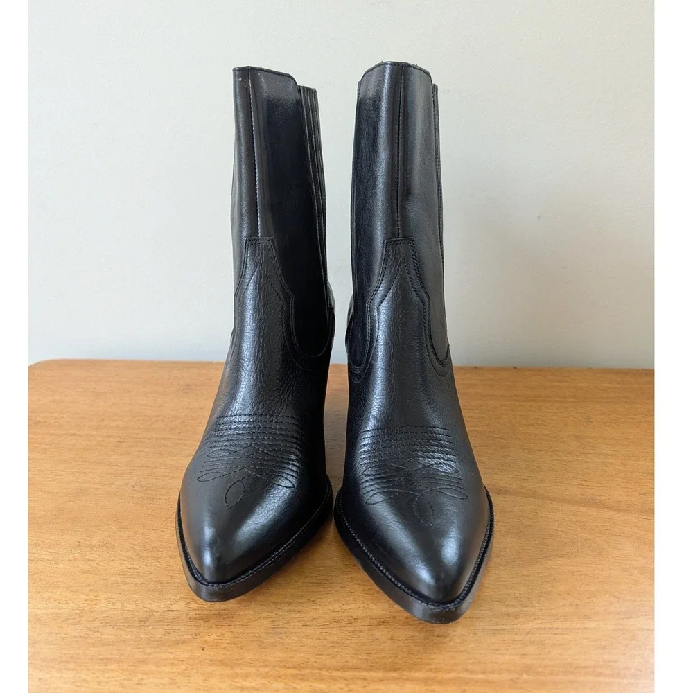 Polo Ralph Lauren Lowrey Black Leather Western Ankle Boots‎ Womens 11B Portugal